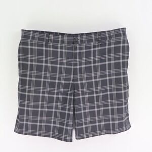 Russell Shorts Mens Sz 44 Gray Plaid Polyester Blend‎ Bermuda Pockets Flat Front